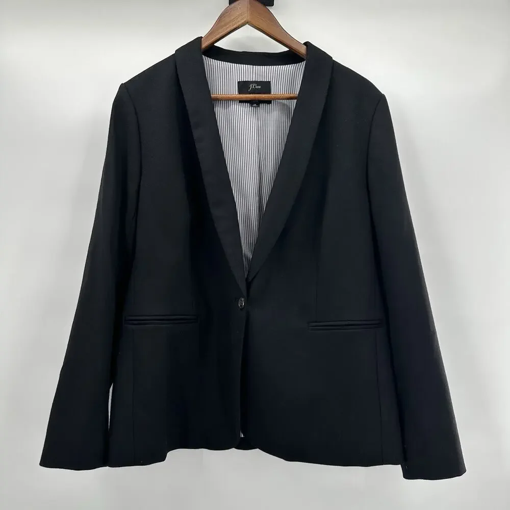 J Crew Parke Blazer Womens 16 Black Wool Flannel‎ Jacket Lined Career Office